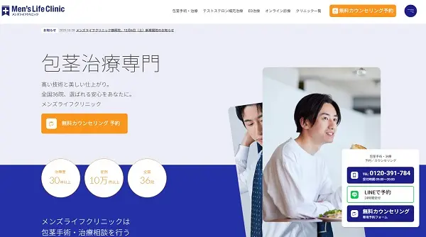 メンズライフクリニックのホームページ